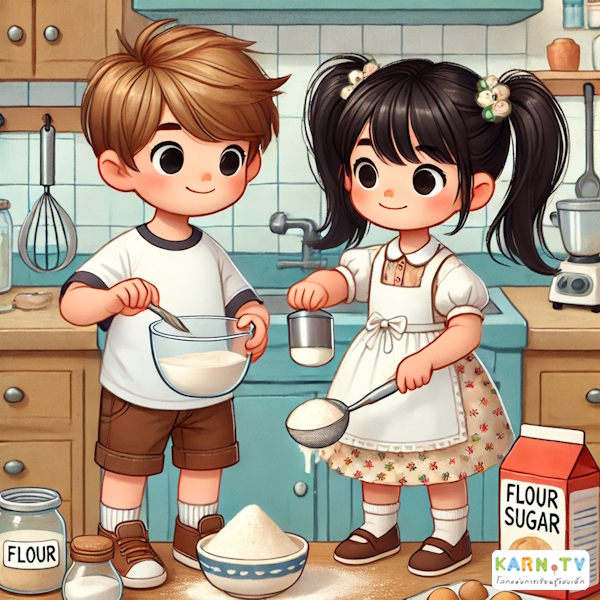 การ์ตูนสำหรับเด็ก ในรูปแบบ นิทานการ์ตูนสองภาษา เรื่อง Big Baking Day หน้า 2